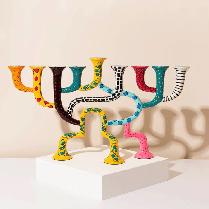 Luxury Hand-Painted Enamel Judaica Menorah - Loopa Series