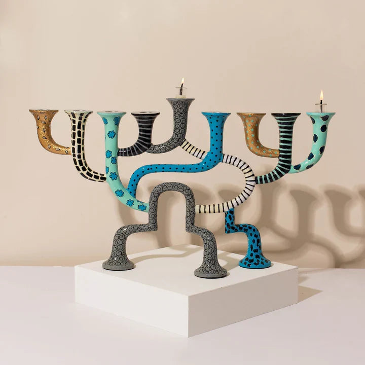 Artistic Hanukkah Menorah, Hand-Painted Finish – Loopa Series