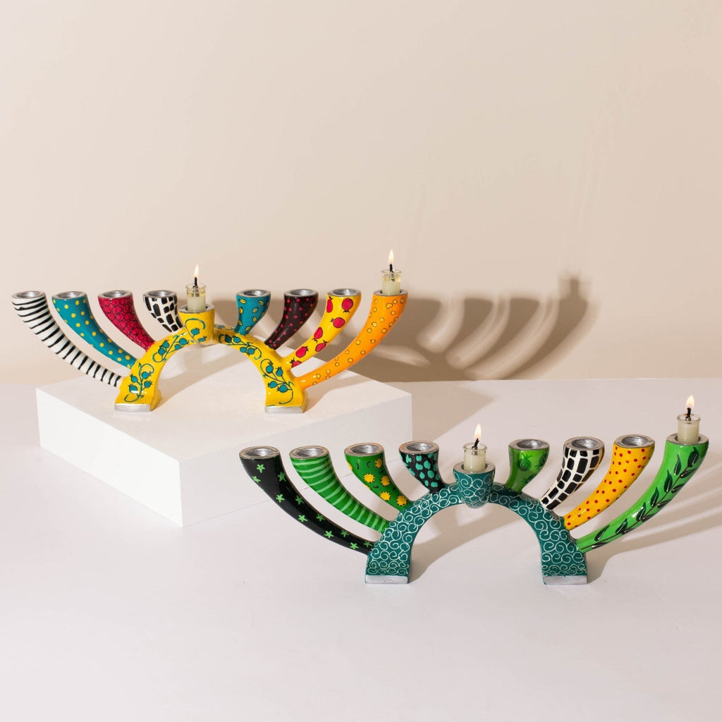 Hand-Painted Menorah with Dual Candle Holder Use – Twist Series