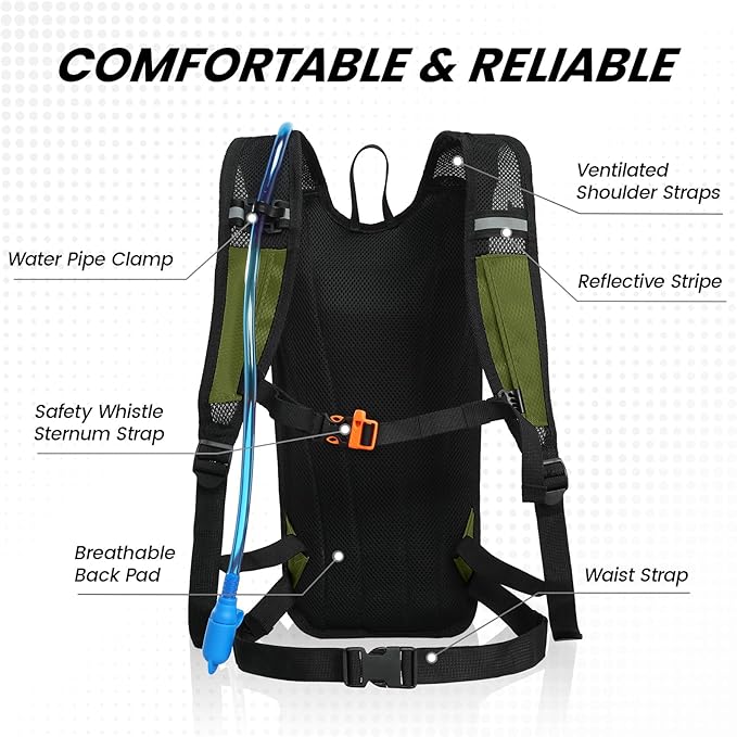 Nepest Hydration Backpack with 2L Water Bladder for Cycling, Water Backpack for Hiking Running, Lightweight Hydration Pack, Grey