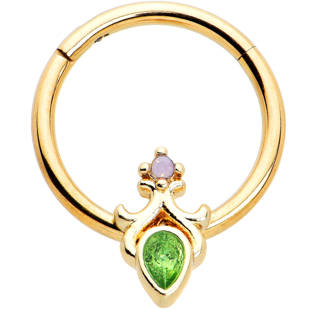 16G 3/8 Green Gem Gold Tone Shades of Spring Hinged Segment Ring
