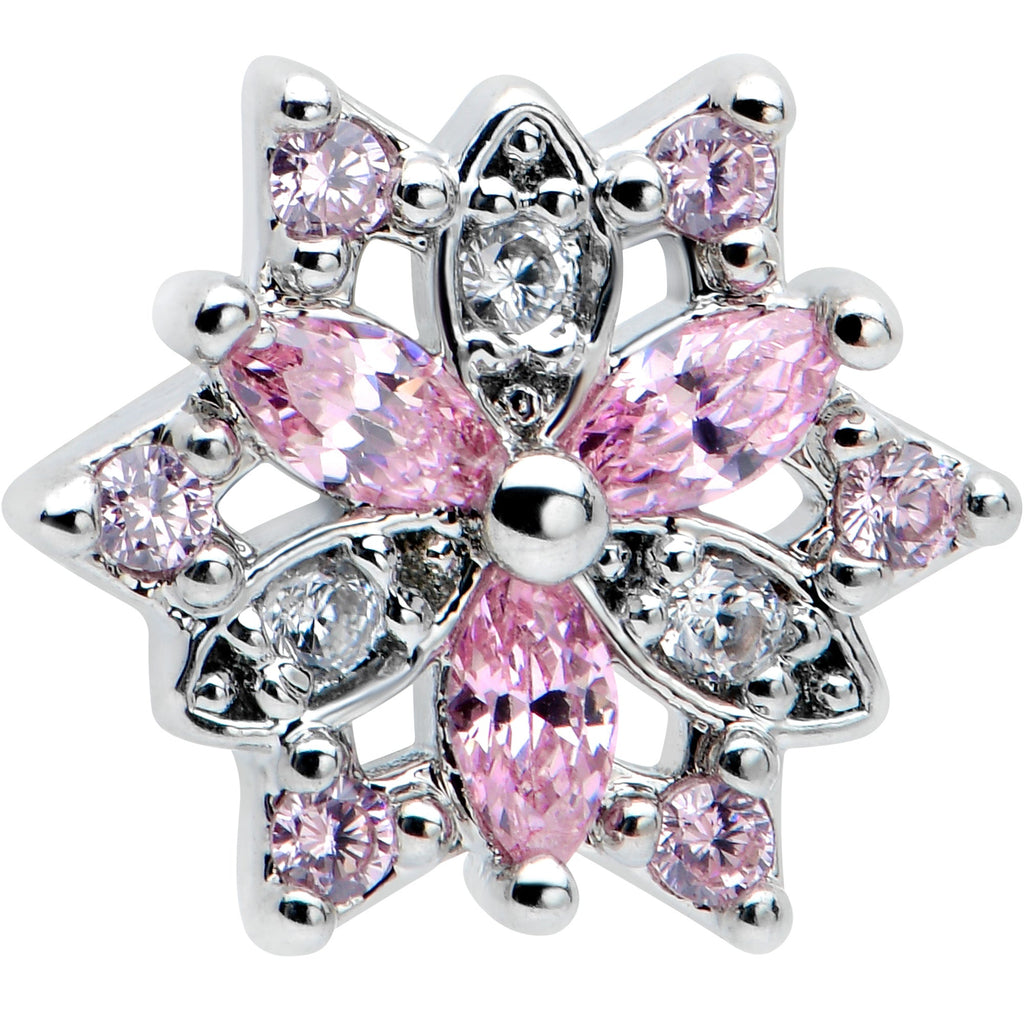 16G 5/16 Pink Clear CZ Gem Snowflake Labret Monroe Tragus