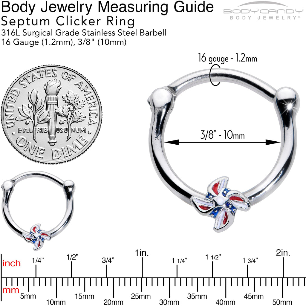 16G 3/8 Patriotic Pinwheel Cartilage Clicker