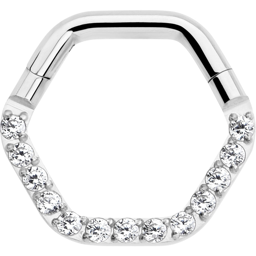16G 5/16 Clear CZ Gem Hexagon Shape Hinged Segment Ring
