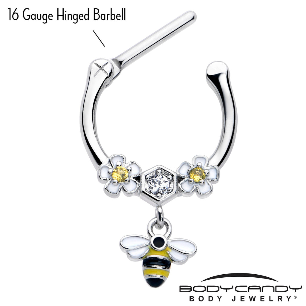 16G 5/16 Yellow CZ Gem Flower Bee Dangle Cartilage Clicker