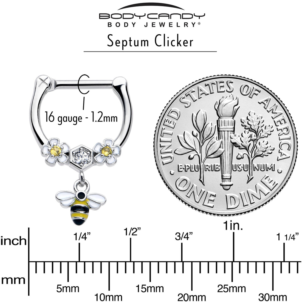 16G 5/16 Yellow CZ Gem Flower Bee Dangle Cartilage Clicker