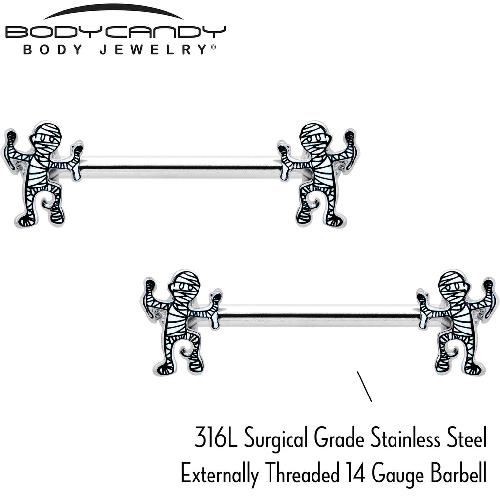 14G 9/16 Two Tone Halloween Mummy Barbell Nipple Ring Set
