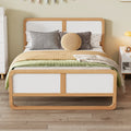 Modern Style Queen Size Solid Wood Platform Bed for Kids, Teens, Adults, No Need Box Spring, Walnut and White