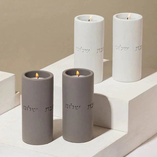 Handmade Concrete Shabbat Candle Set – Stone Glow Series