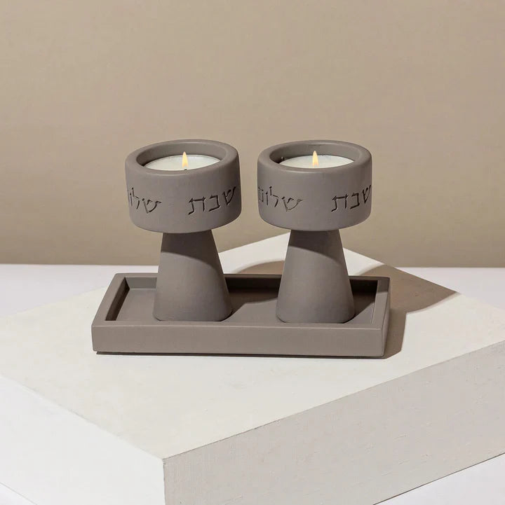 Modern Concrete Shabbat Set – Timeless Glow Series