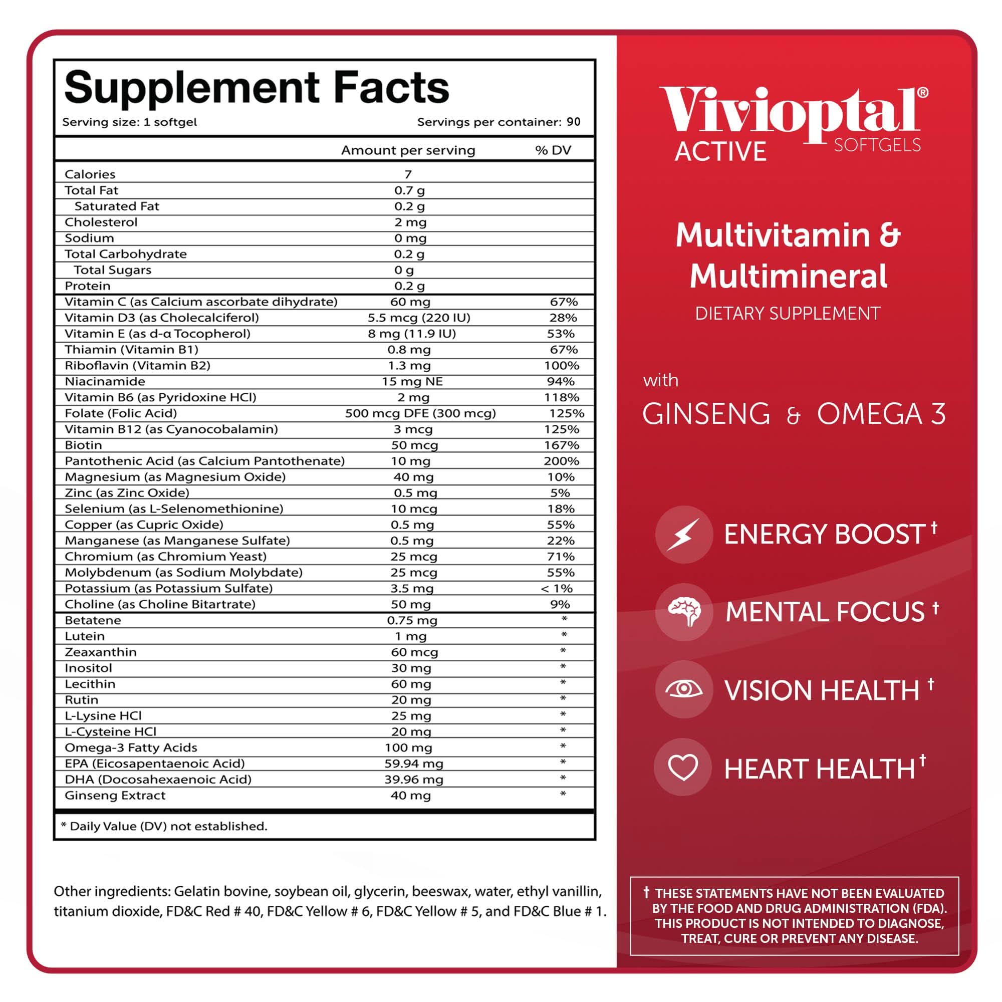 Vivioptal ACTIVE Multivitamin & Multimineral Supplement 90 Capsules