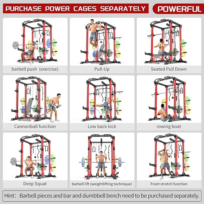 Power Cage,1600lbs Multi-Function Power Rack with Adjustable Cable Crossover System and More Training Attachment, Weight Cage for Home Gym