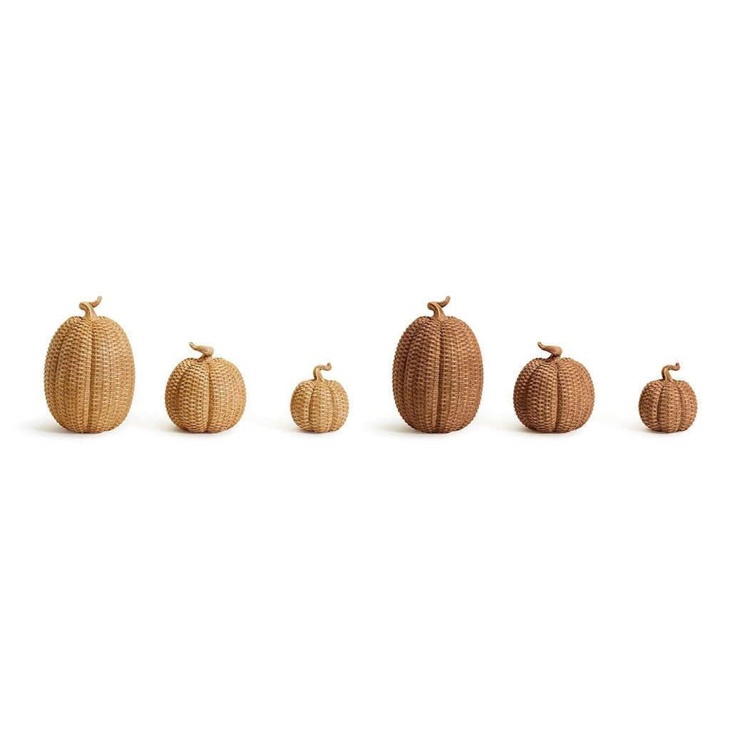 Rattan Resin Pumpkins Fall Decor - Set Or Single, 3 Sizes, Honey Cognac
