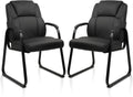 Black Leather Guest Chair 2 Pack With Padded Armrests