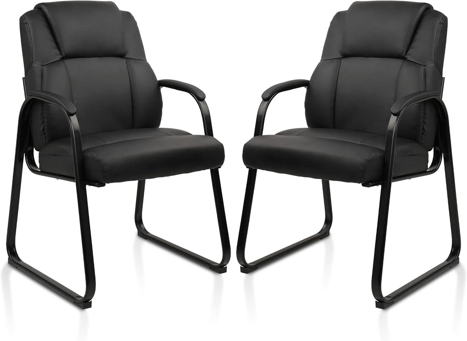 Black Leather Guest Chair 2 Pack With Padded Armrests