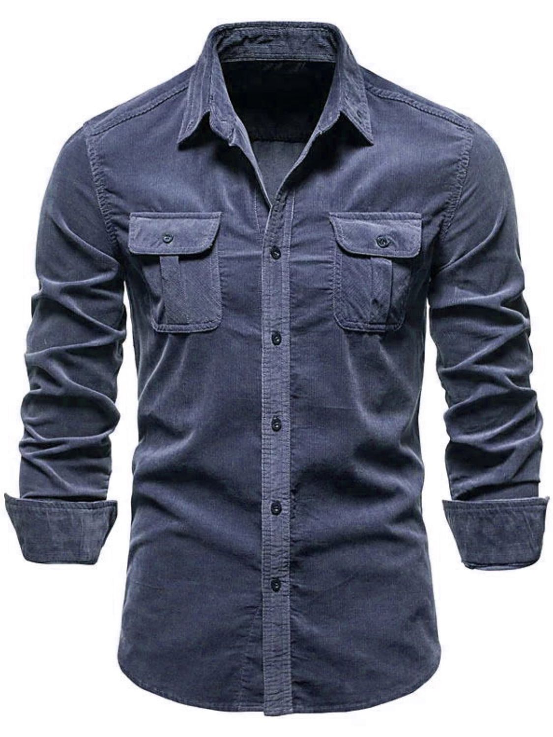 Men's Full Size Collared Neck Button Down Shirt with Chest Pockets Plus Size