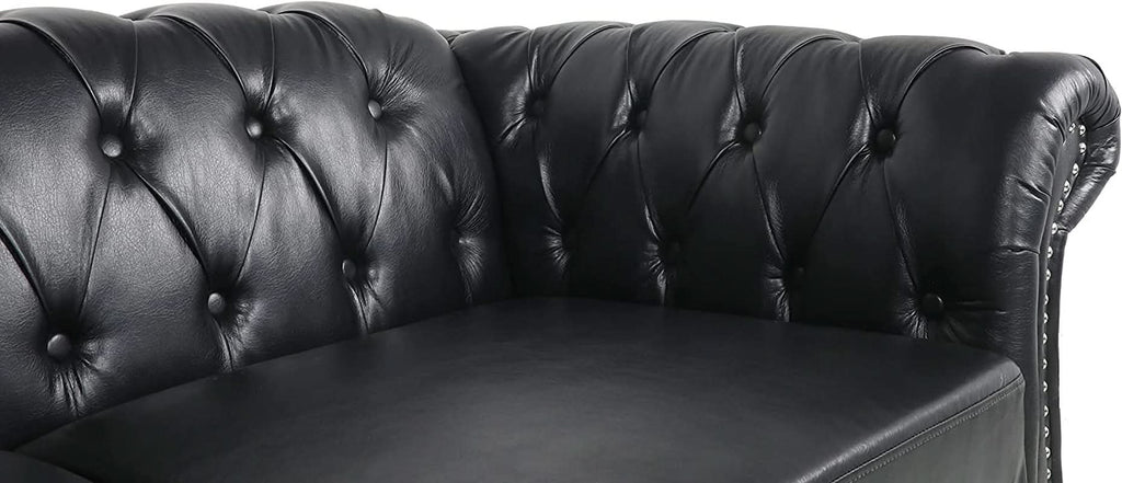 Sectional PU Leather Modular Sofa Couches, Black Tufted Cushions