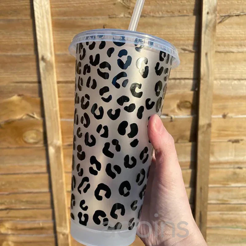 Leopard Pattern Full Wrap Vinyl Sticker for 24 oz Cold Cup | Cheetah Coffee Cup Decal