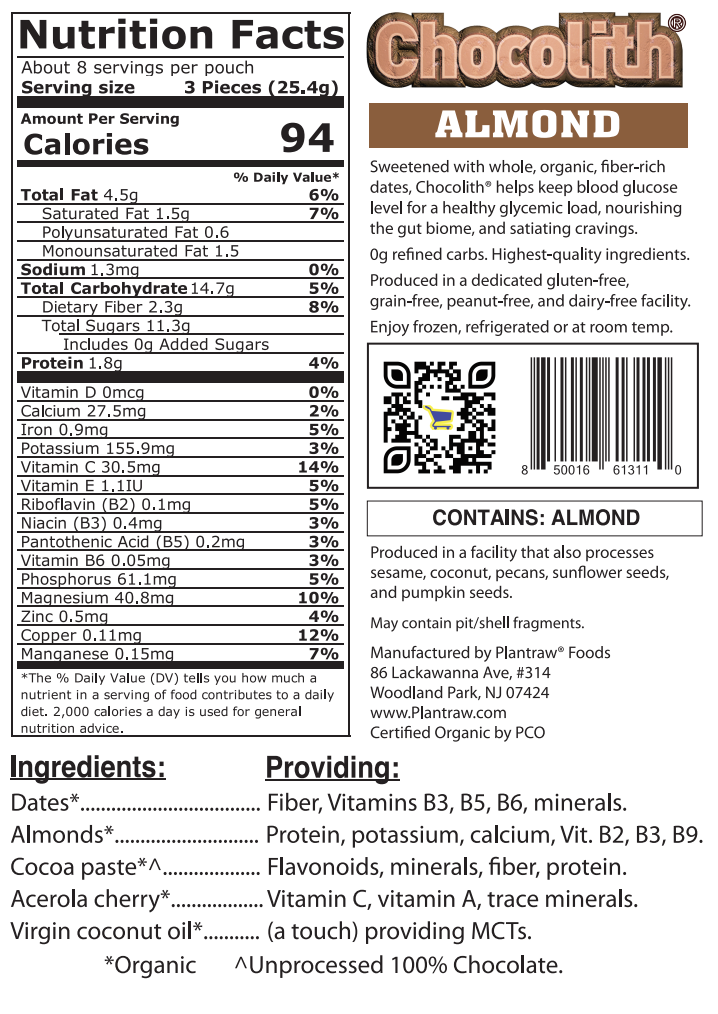 Chocolith® - Almonds (7.4 oz) - Vegan, Gluten-Free, Paleo, 0g refined carbs.
