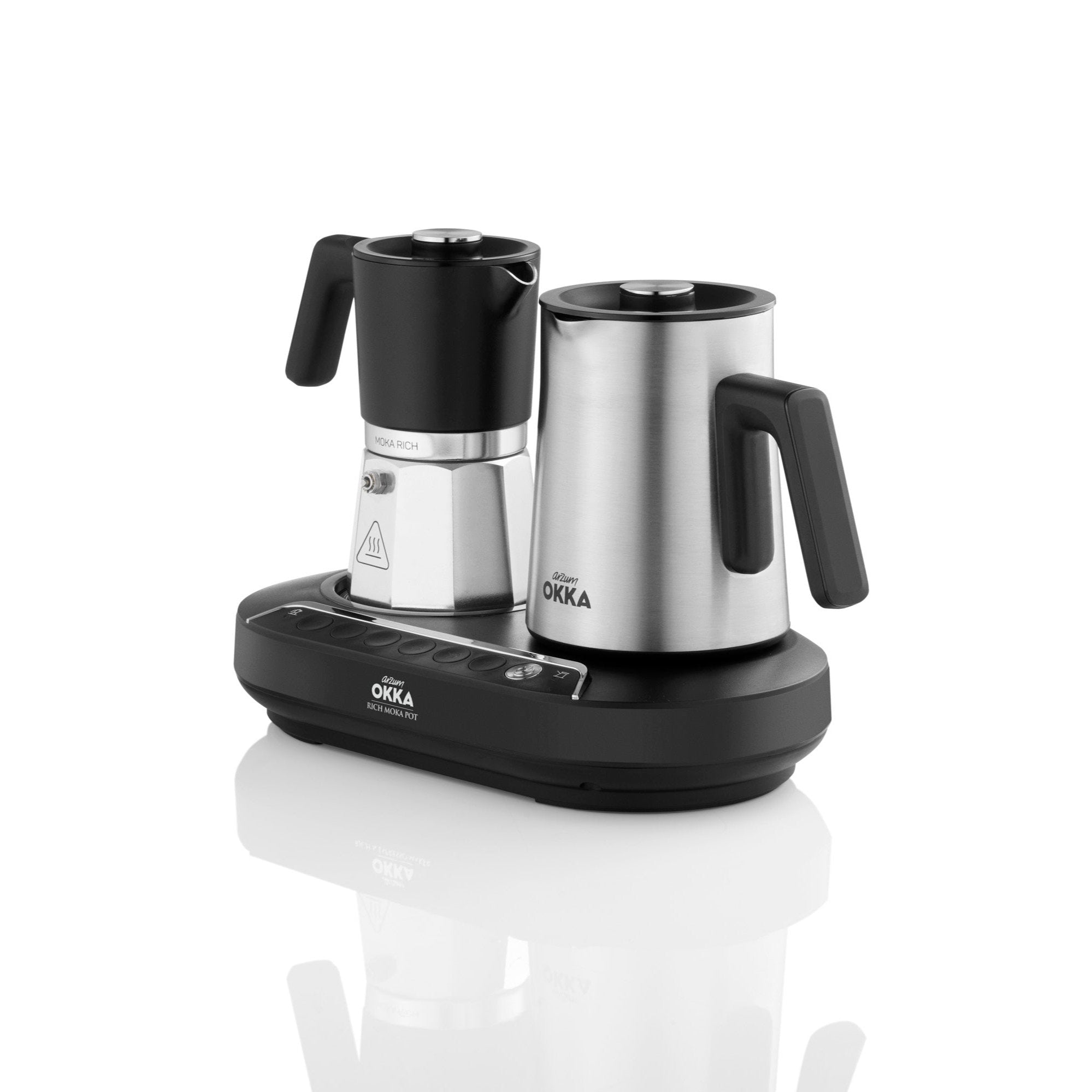 Arzum Okka Rich Moka Pot Turkish Coffee and Moka Maker, Velvetiser, Milk Frother, 120V, 5 Cups, Stainless Steel Cooking Pot, Chrome