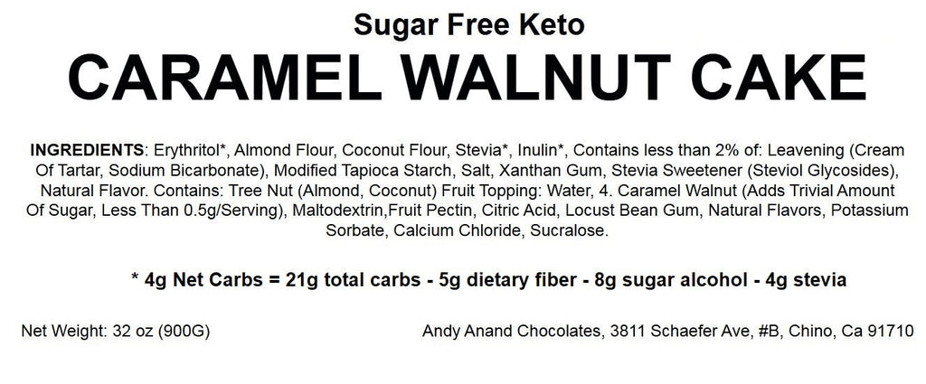 Andy Anand Sugar-Free Keto Caramel Walnut Cake, 9-Inch, 2 lb – Gourmet Fresh Baked, Low-Carb, Diabetic-Friendly Keto Diet Birthday Gift Box