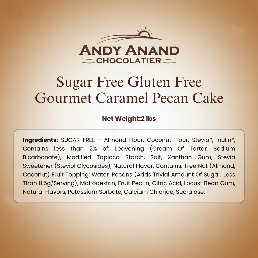 Andy Anand Sugar-Free Gluten-Free Caramel Pecan Cake, 9-Inch, 2.8 lb – Keto & Diabetic-Friendly, Natural Sweetener, Birthday Gift Box