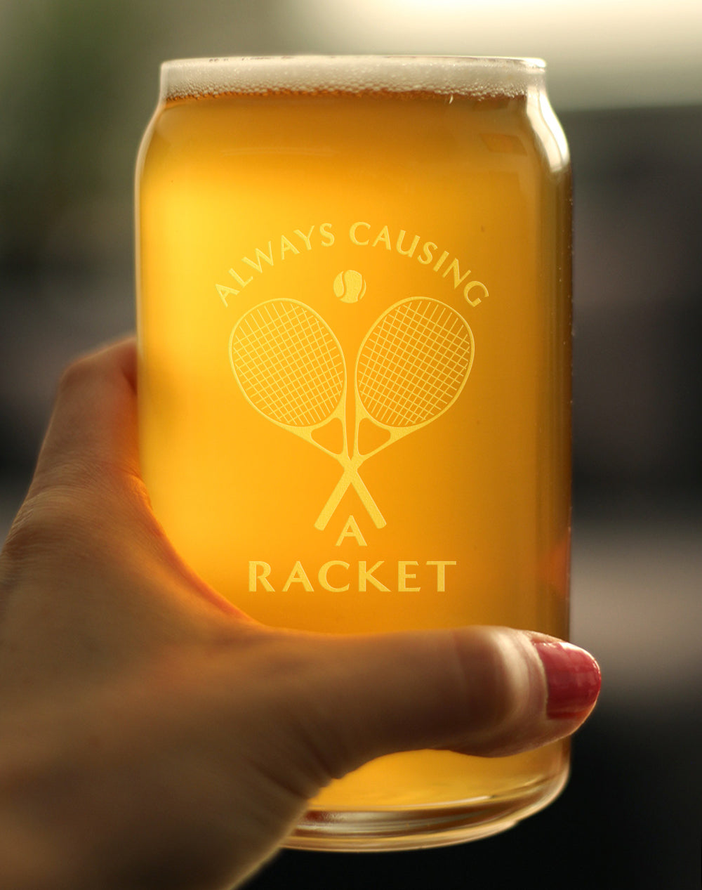 Causing a Racket - 16 Ounce Beer Can Pint Glass