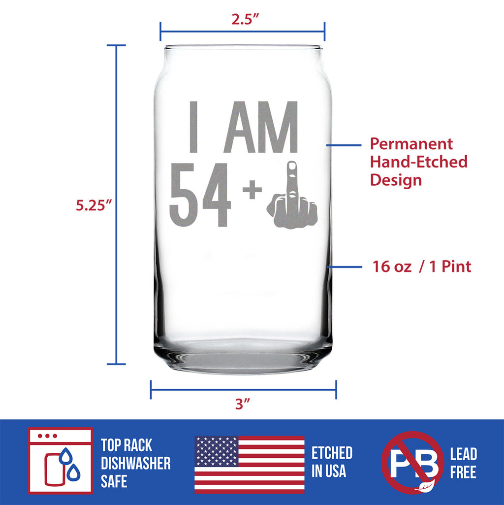 54 + 1 Middle Finger - 16 Ounce Beer Can Pint Glass