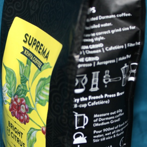Dormans Suprema Kenya Coffee side angle package detail