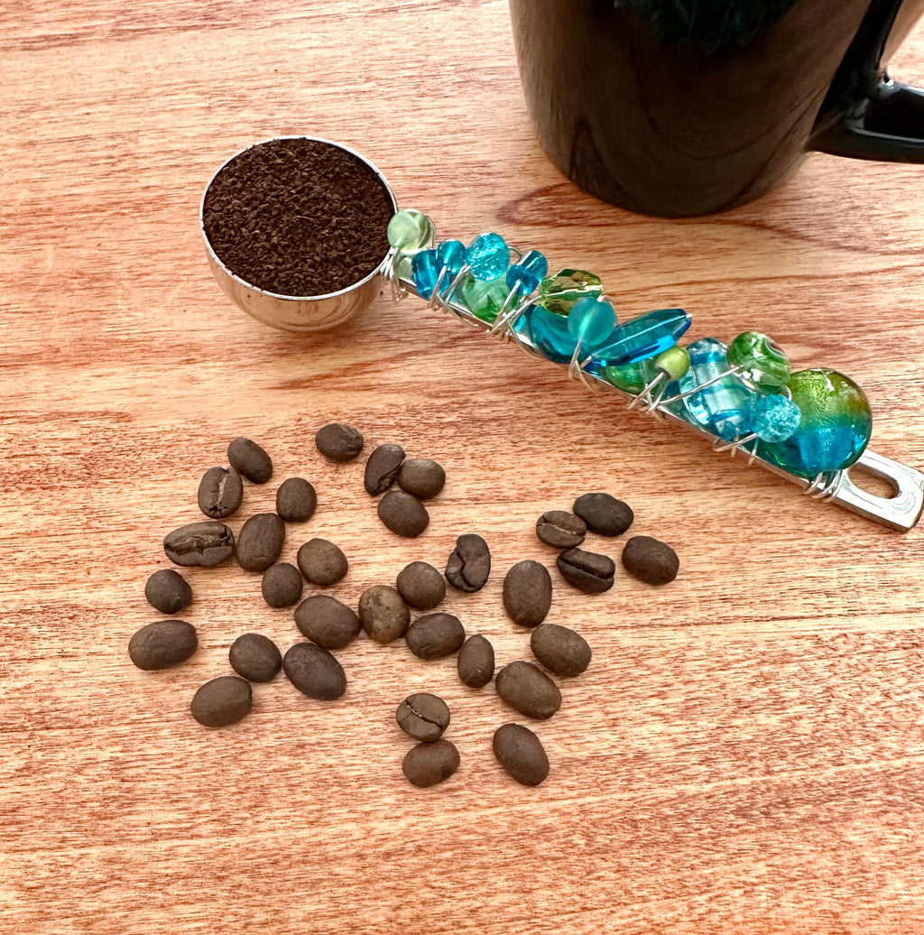 Beaded Wire Wrapped Coffee Scoop - Turquoise & Green