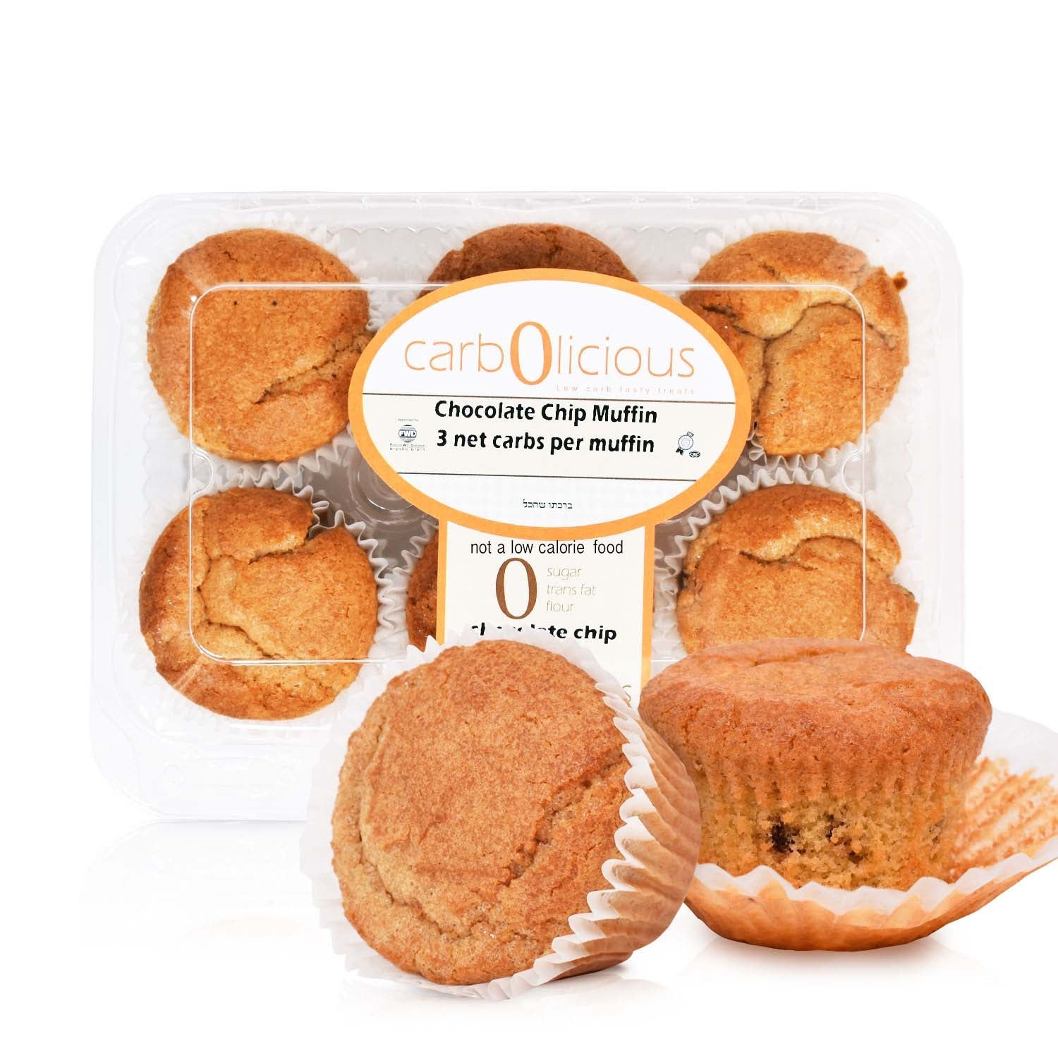 Carbolicious Chocolate Chip Muffin Low-Carb Sugar Free - 6 Pack - Only 3g Carbs per Muffin! Keto Atkins Friendly
