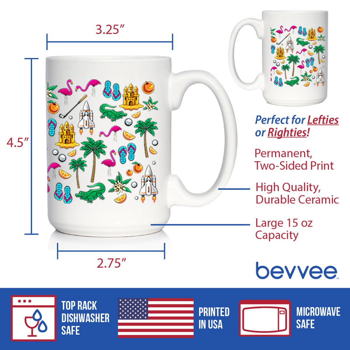 Florida Pattern Coffee Mug Florida Gifts and Souvenirs White Ceramic Coffee Cup