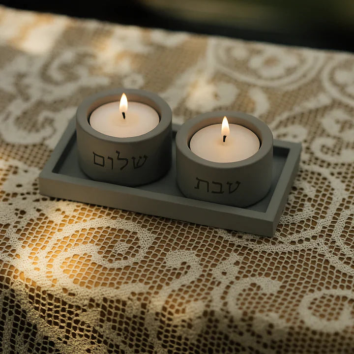 Elegant Shabbat Candle Holder Pair from Concrete - Flow Series