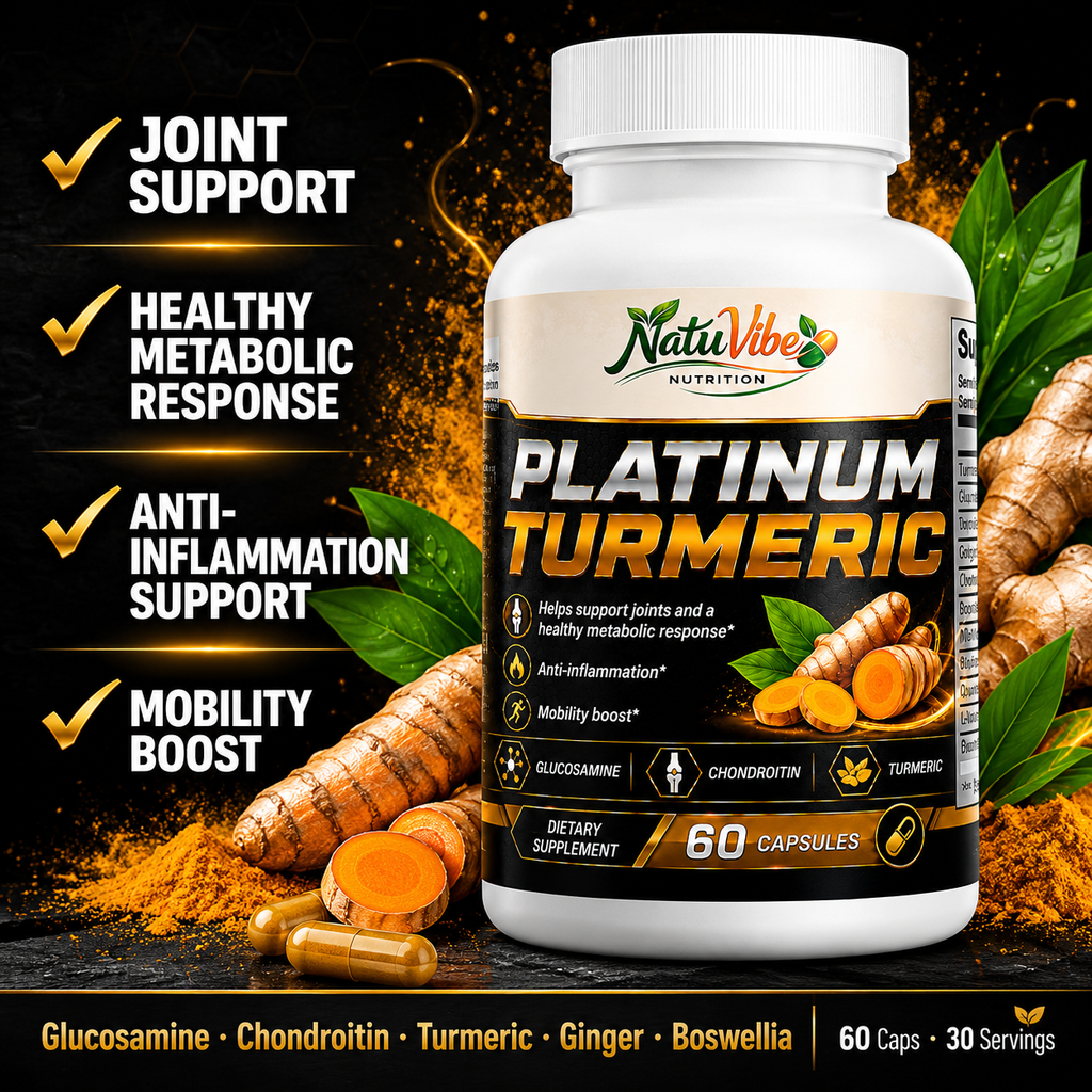 Platinum Turmeric™ – Glucosamine, Chondroitin & Turmeric | Joint Support, Anti-Inflammation & Mobility Boost | 60 Caps