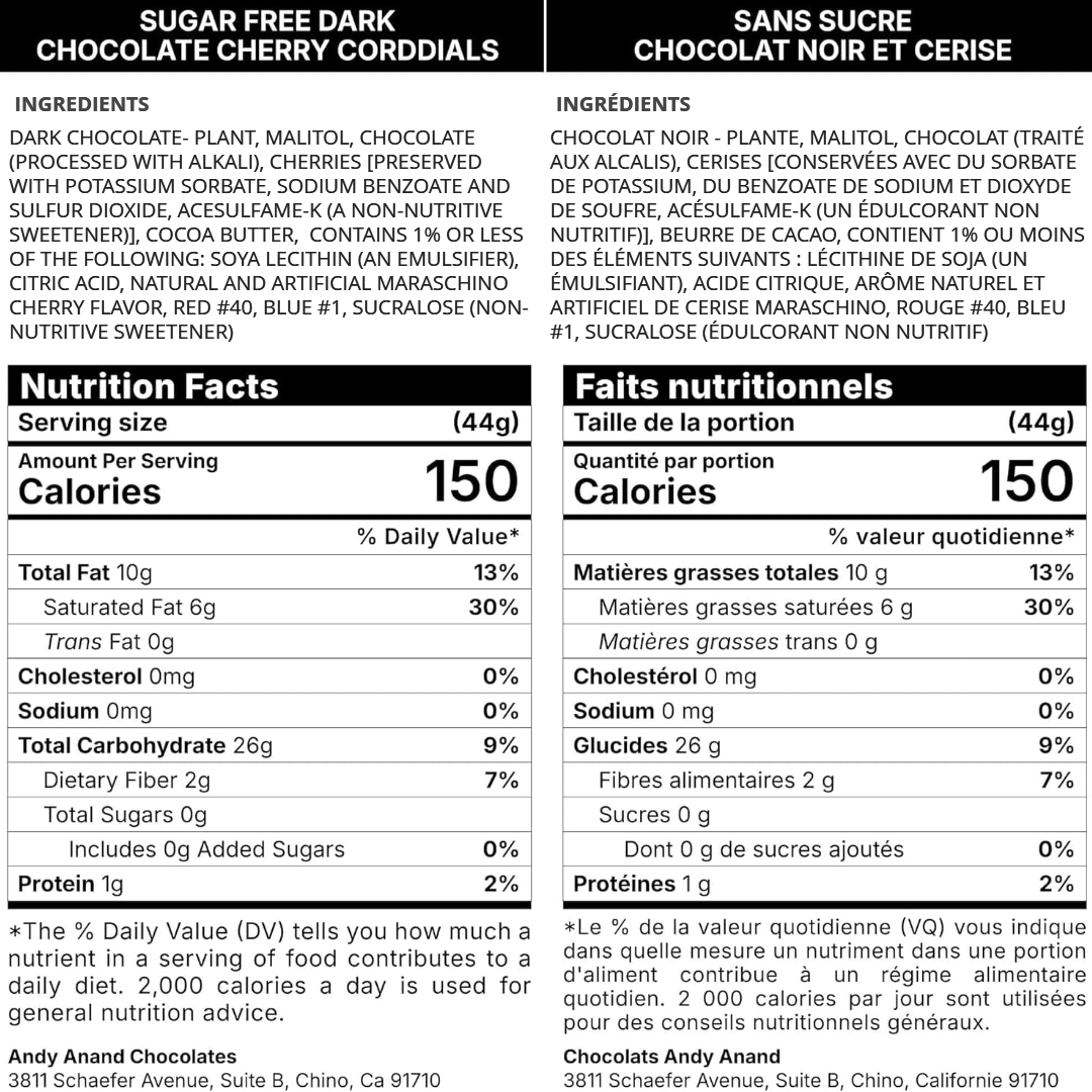 Andy Anand Sugar-Free Belgian Dark Chocolate Cherry Cordials, 25 pc – Plant-Based, Liquid Center, Diabetic-Friendly, Birthday Gift Box