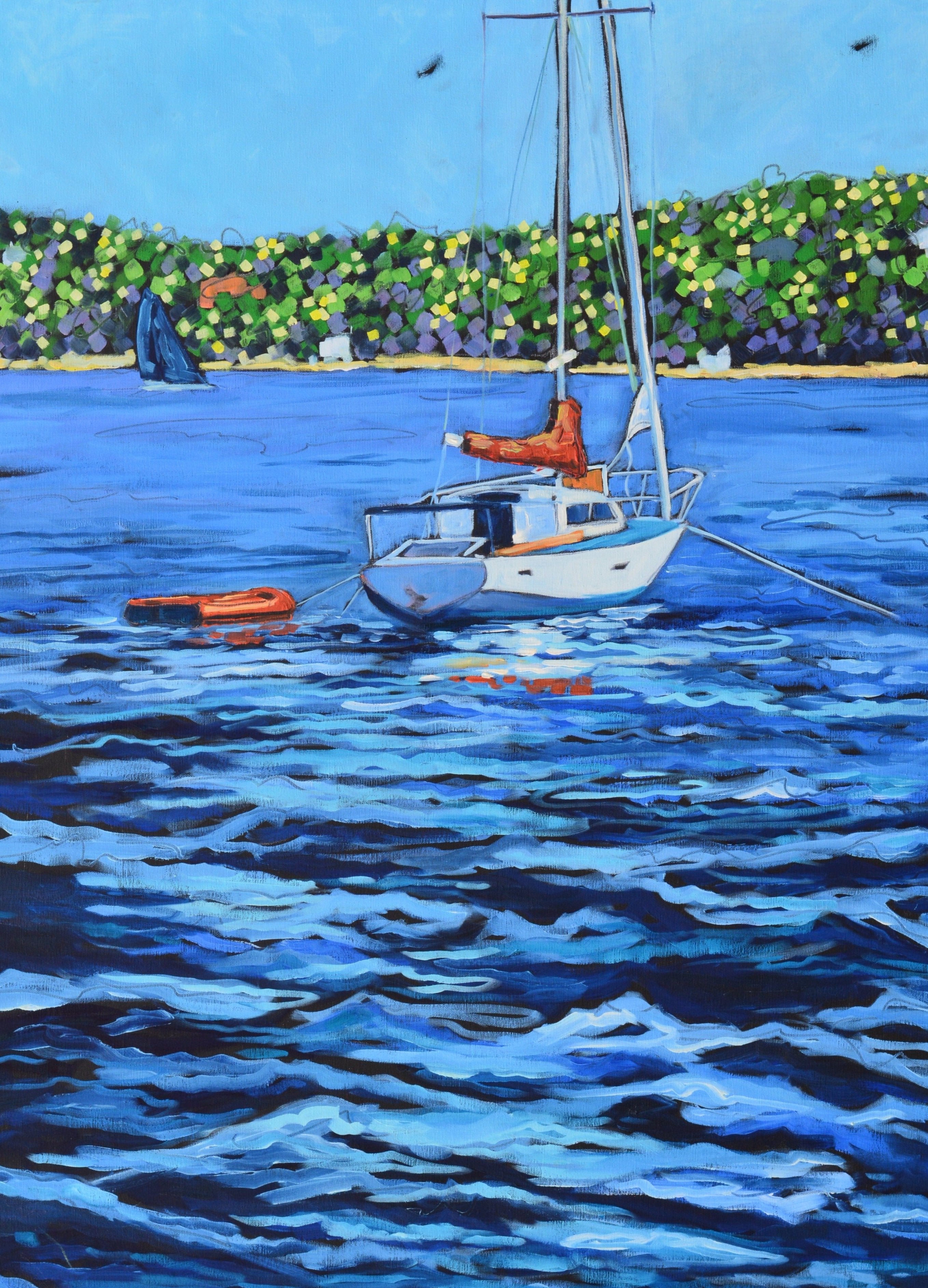 "Anchored" Sailboat Lake Print on Paper- Wall Art Home Decor