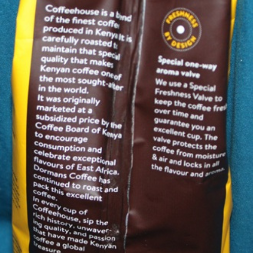 Dormans CoffeeHouse rear package information panel