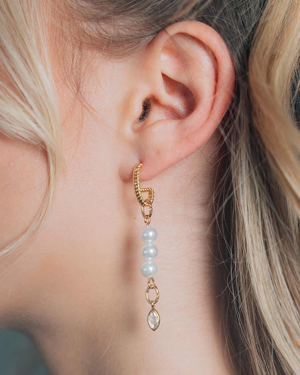 Ivanna CZ Charm Pearl Dangle Earrings