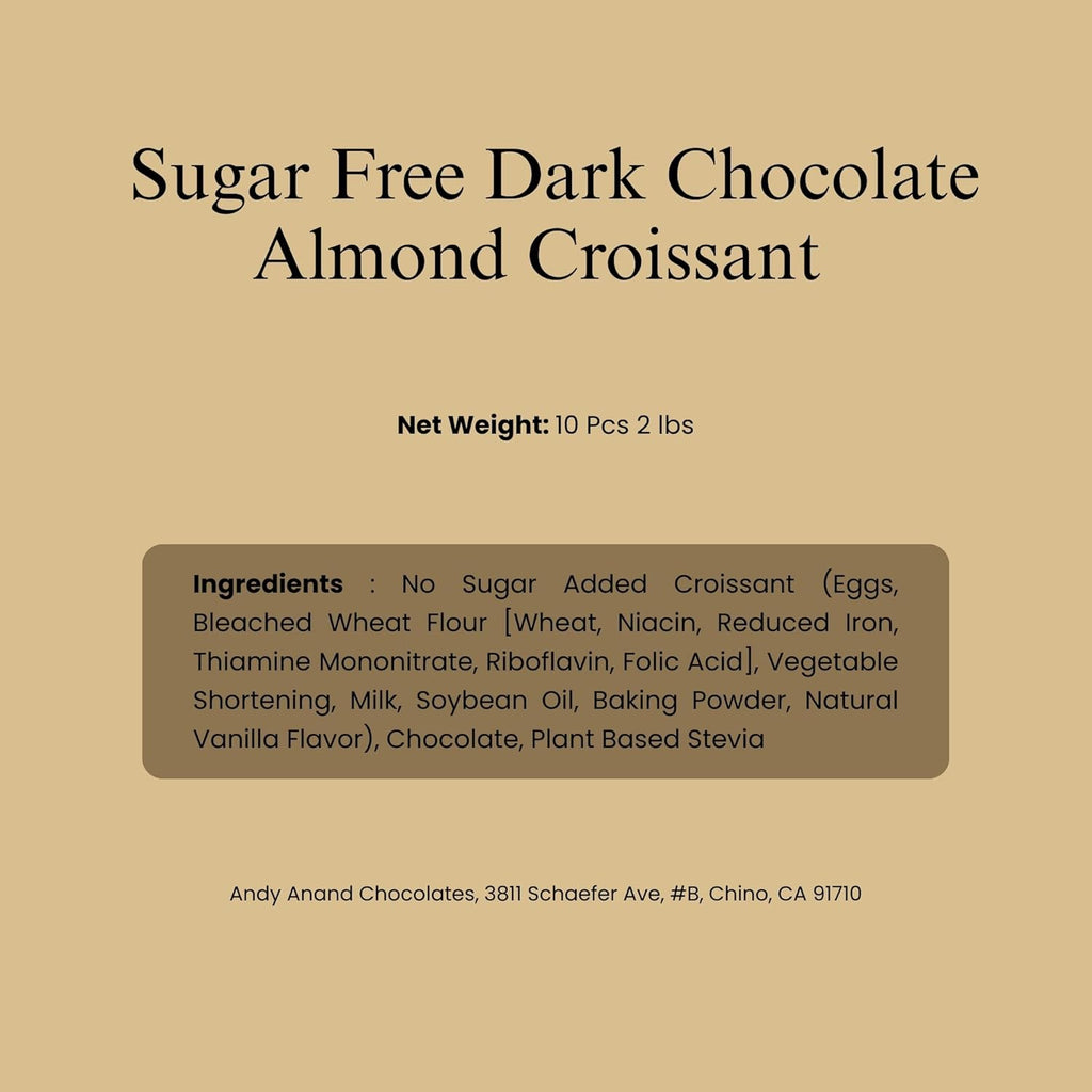 Andy Anand Sugar-Free Dark Chocolate Almond Croissant Cake, 10 pc, 2 lb – Keto & Diabetic-Friendly, Hand-Rolled, Birthday & Holiday Gift
