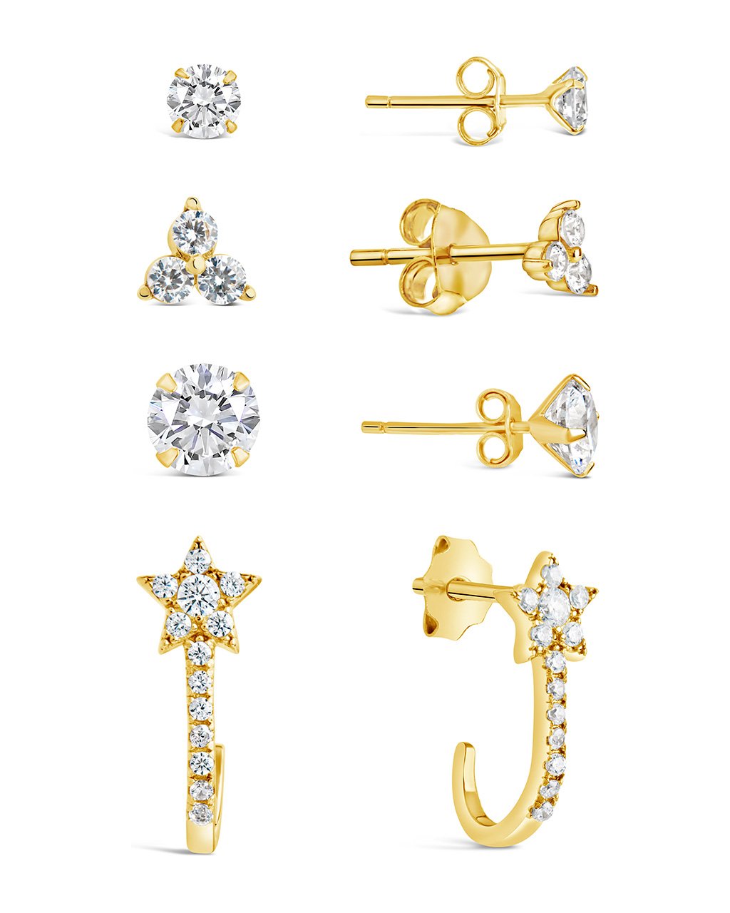 Sterling Silver 4pc Everyday CZ Earring Set