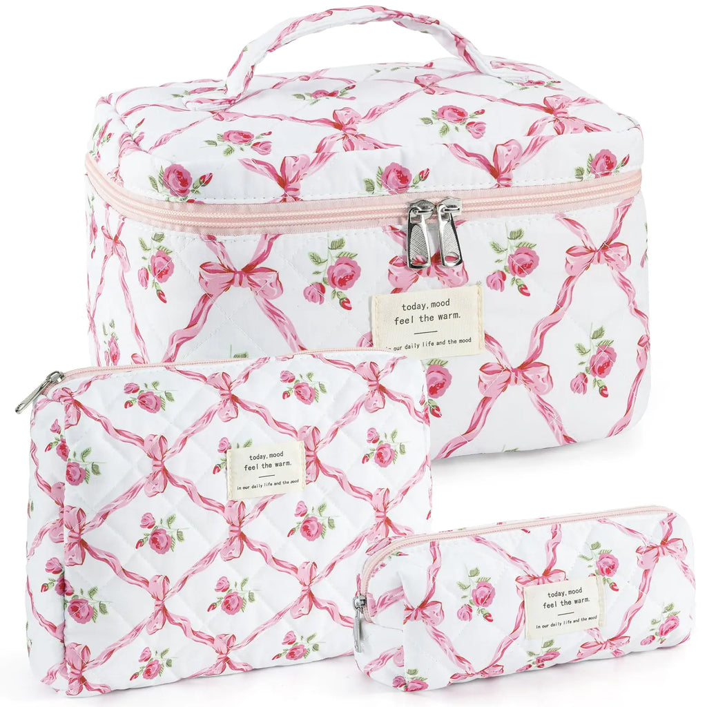 3-Piece Quilted Makeup Bag Set