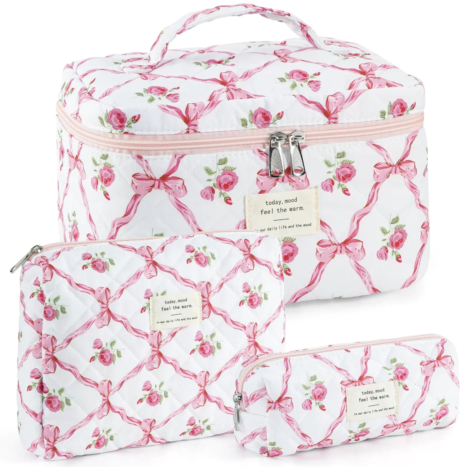 3-Piece Quilted Makeup Bag Set