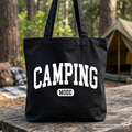 Camping Mode Varsity Tote Bag, Minimalist Outdoors Gift Shopper