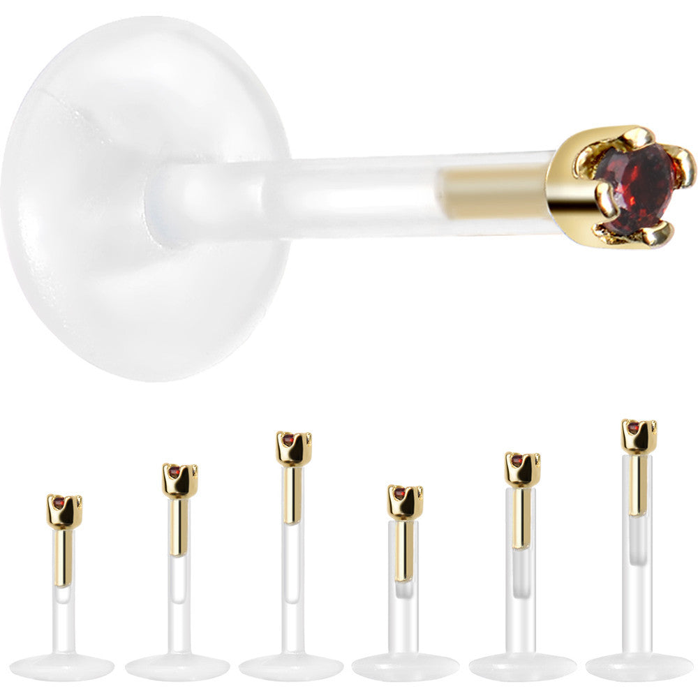 Solid 14K Yellow Gold January 1.5mm CZ Bioplast Push in Labret Monroe