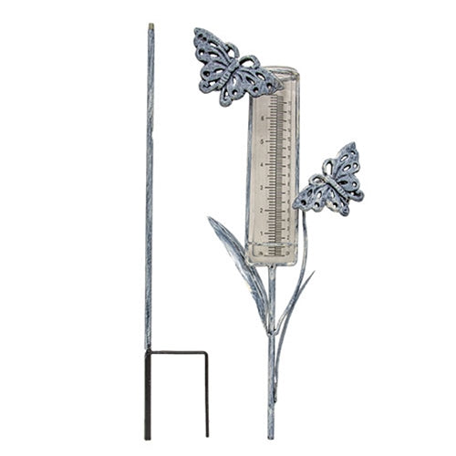 Assorted Distressed Metal Garden Springtime Rain Gauge Yard Stake 38" H