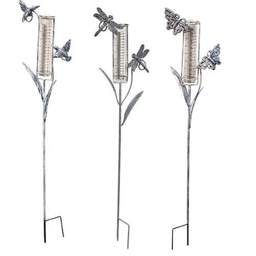 Assorted Distressed Metal Garden Springtime Rain Gauge Yard Stake 38" H