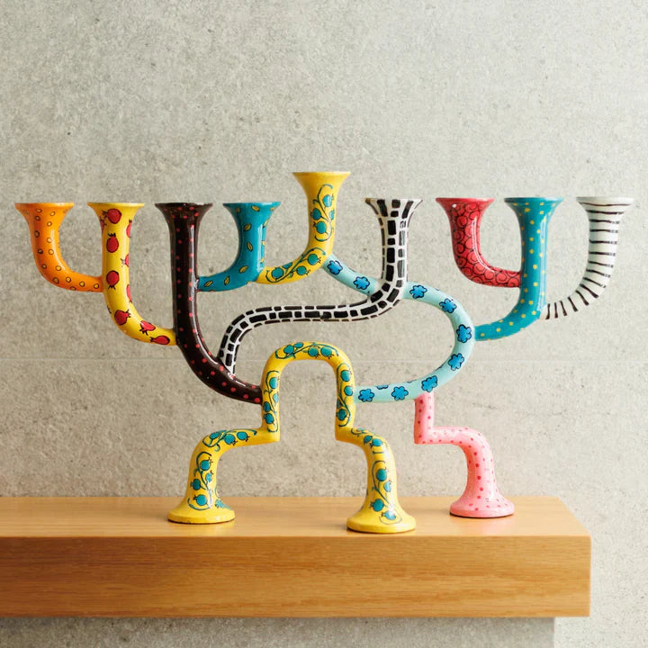 Hand-Painted Hanukkah Menorah with Modern Design – Loopa Series