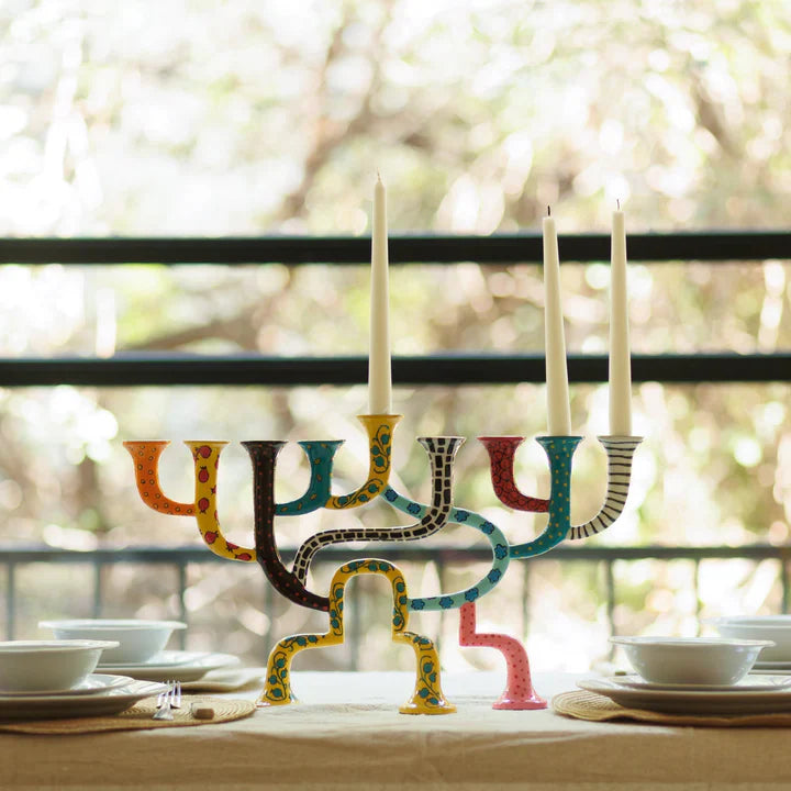 Artistic Hanukkah Menorah, Hand-Painted Finish – Loopa Series