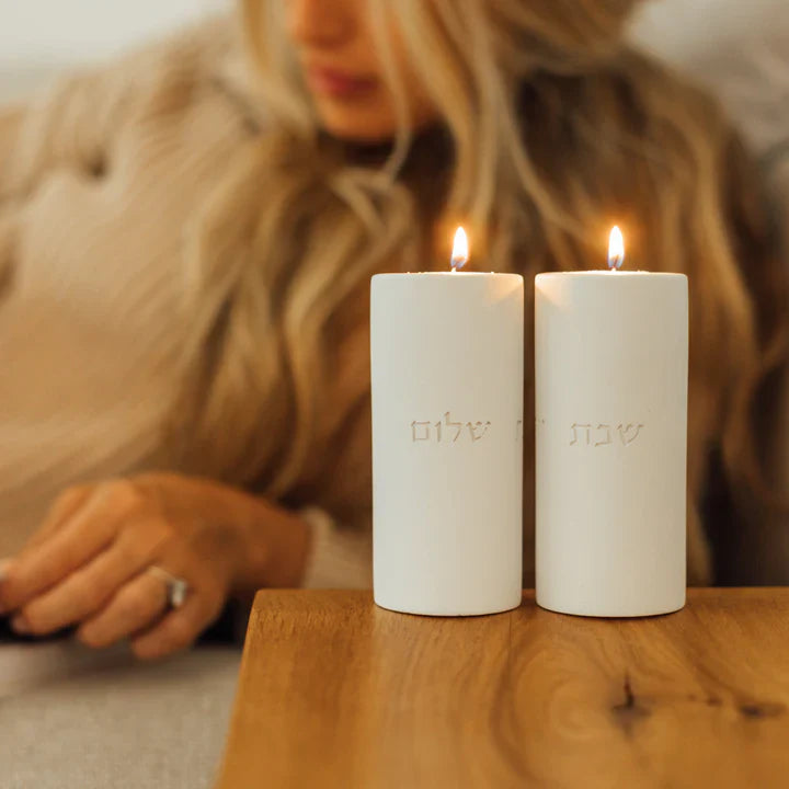 Elegant Shabbat Candle Holder Pair from Concrete - Flow Series