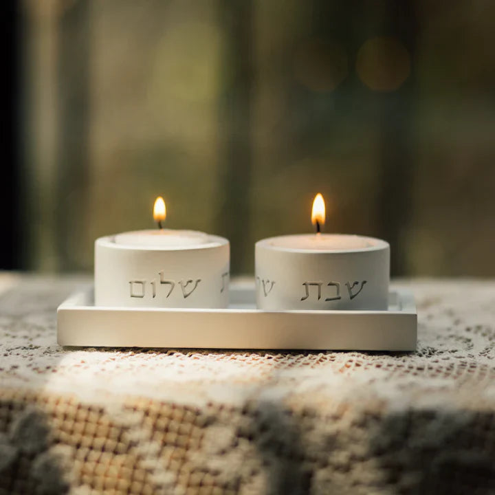 Shabbat Candle Holders Set with Concrete Tray – Pure Line Series